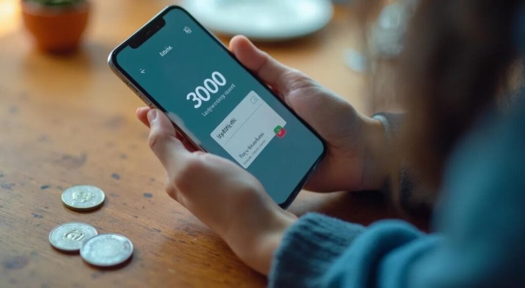 スマートフォンの画面に表示された低価格な請求額と、数枚の硬貨