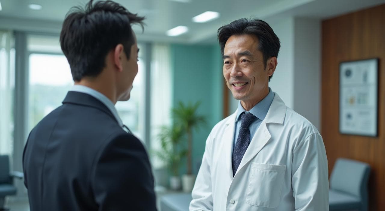 銀座クリニックもしくAGAスキンクリニックの医師と話す患者