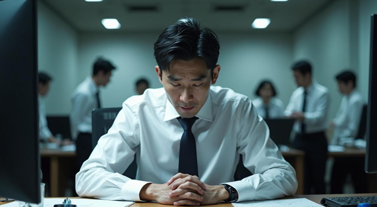 職場で他人の視線が気になり、強いストレスとメンタルの限界を感じている男性